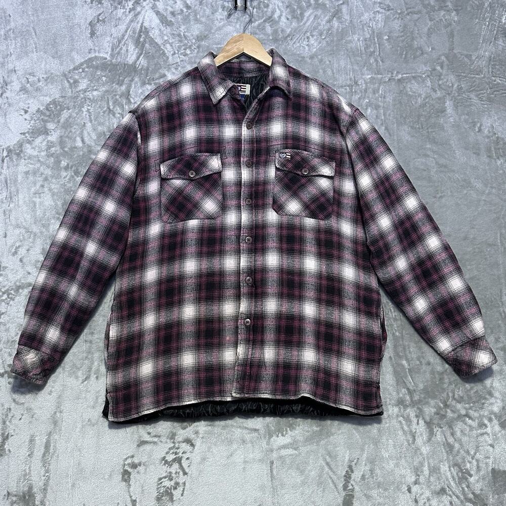 Vintage Phat Farm‎ Plaid Chore Jacket Mens Sz L Purple Quilted Oversized Shacket